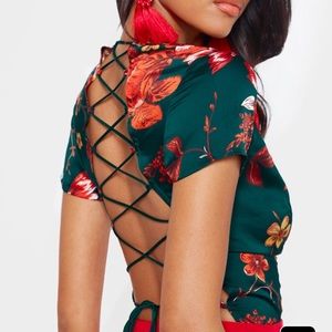 Silky Emerald green floral bodysuit